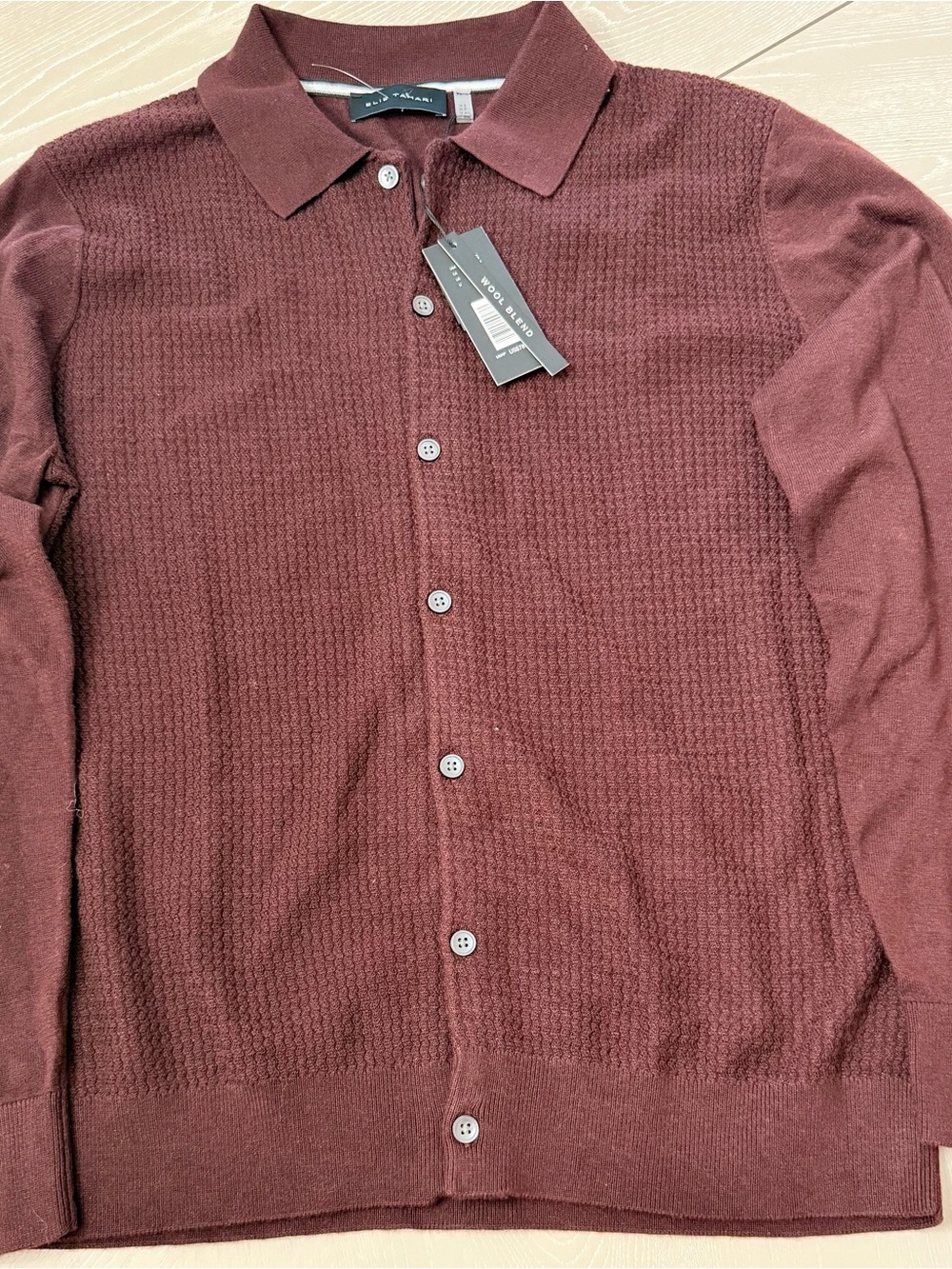 Elie Tahari Men's Burgundy Knit Button-Up Polo Jacket